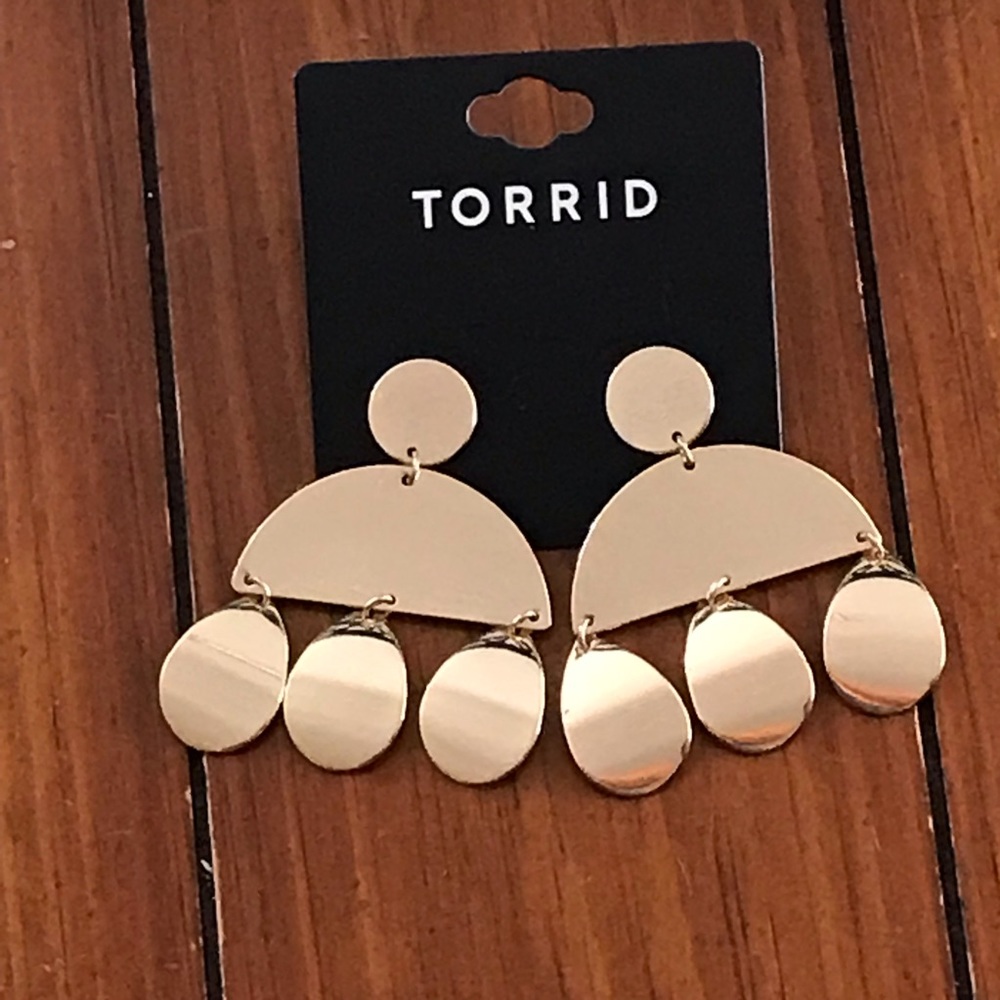 Gold plated dangling post earrings.